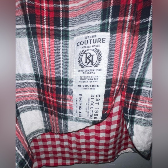 River Island Red White Green Check Plaid Oversized Pleated Flannel Shirt Sz M - Picture 5 of 9